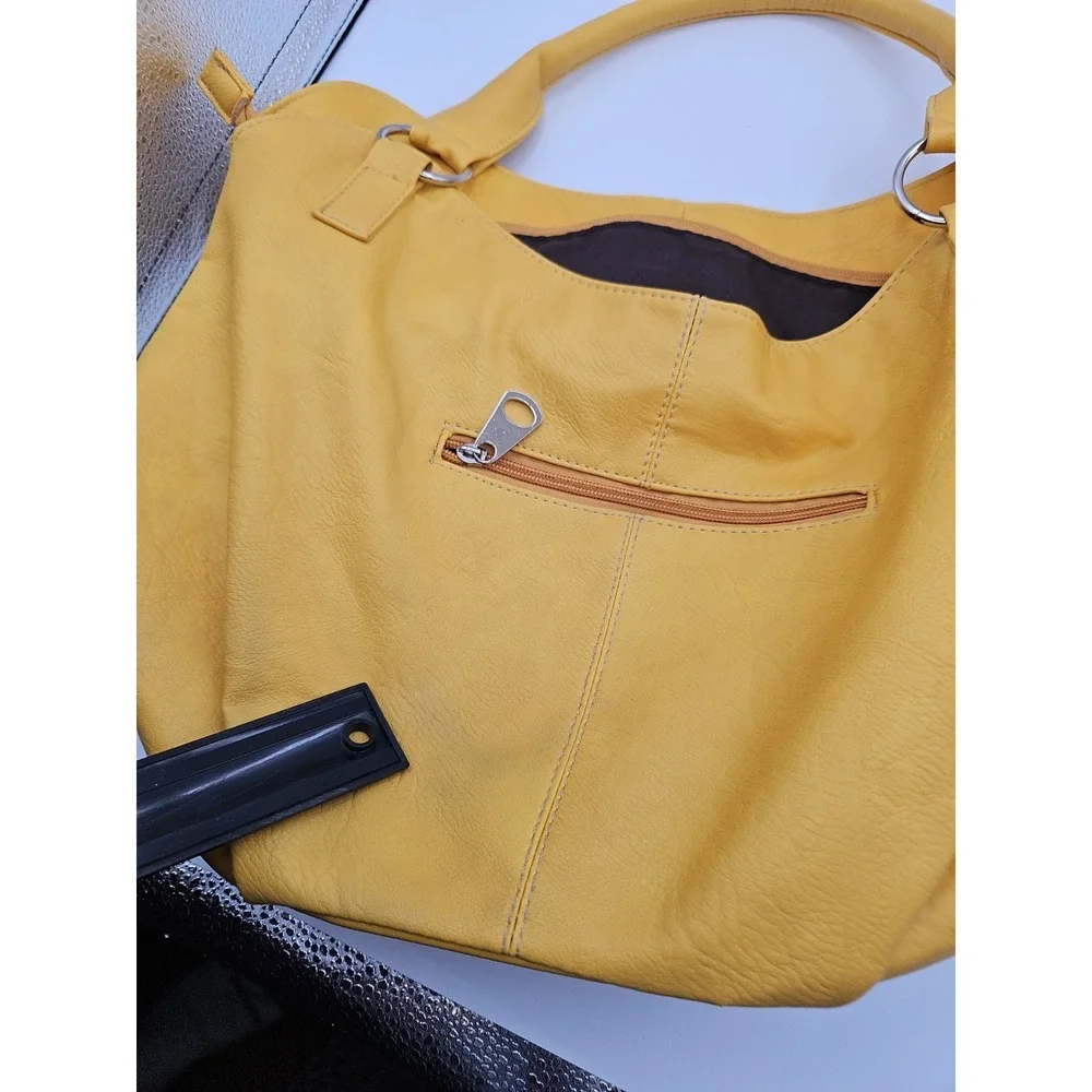 Dandelion Yellow Hobo Shoulder Bag Large Slouch Purse Silver Tone Hardware